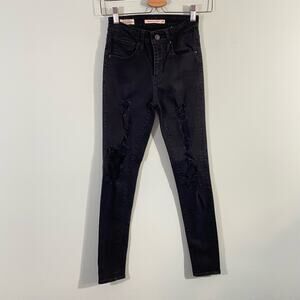 Levi's Women's 721 Black High Rise Skinny Super Distressed Jeans Size 24